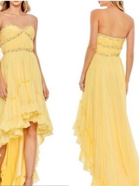 NWT Mac Duggal Beaded "Lemon Ice" High-Low Gown | Size 4 🏛️🍋 Free Shipping 📦